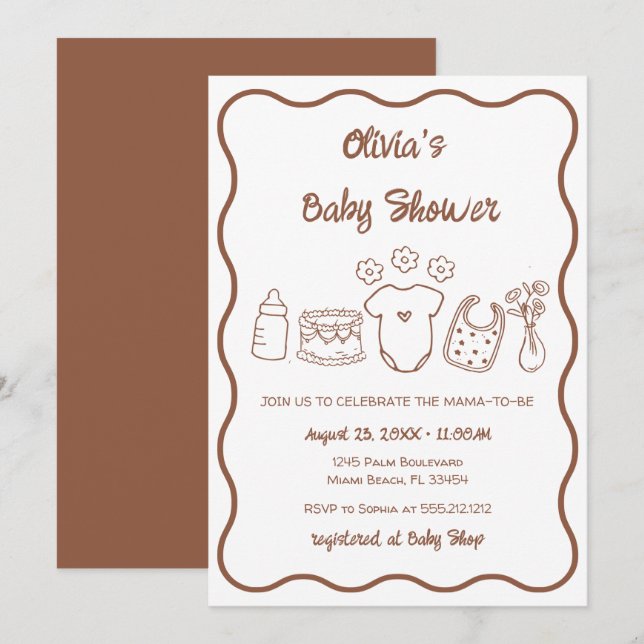 Invitación Baby Shower con mano de onda rápida neutra de géne (Anverso / Reverso)