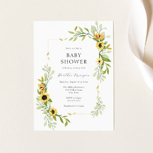Invitación Baby Shower con marco de girasol y vegetación