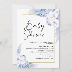 Invitación Baby Shower con marco de zócalo azul cálido Boho P