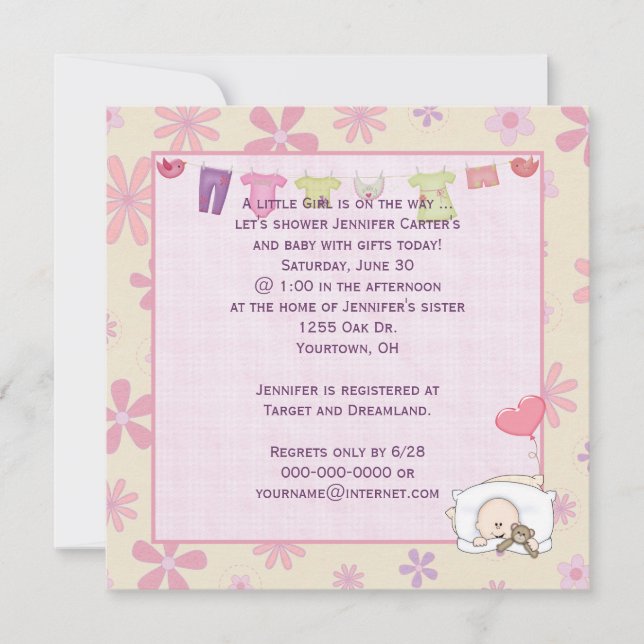 Invitación Baby Shower con margaritas (Anverso)