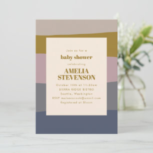 Invitación Baby Shower con rayas azules de Boho moderno Dusty