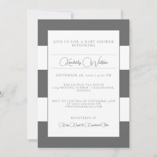 Invitación Baby Shower con rayas grises