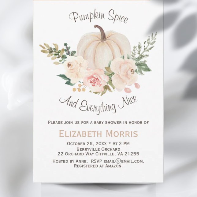 Invitación Baby Shower con sabor a especias de calabaza (Little Pumpkin Fall Floral Baby Shower Invitation)