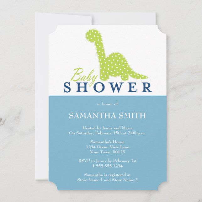 Invitación Baby Shower con tema de DinoCute (Anverso)