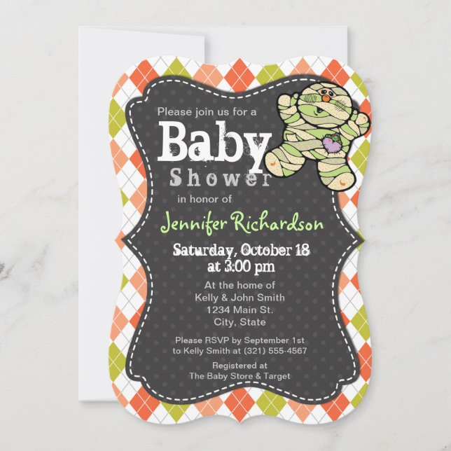 Invitación Baby Shower con tema de Halloween en Ar (Anverso)