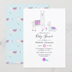 Invitación Baby Shower con tema de Llama en Acuarela Adorable