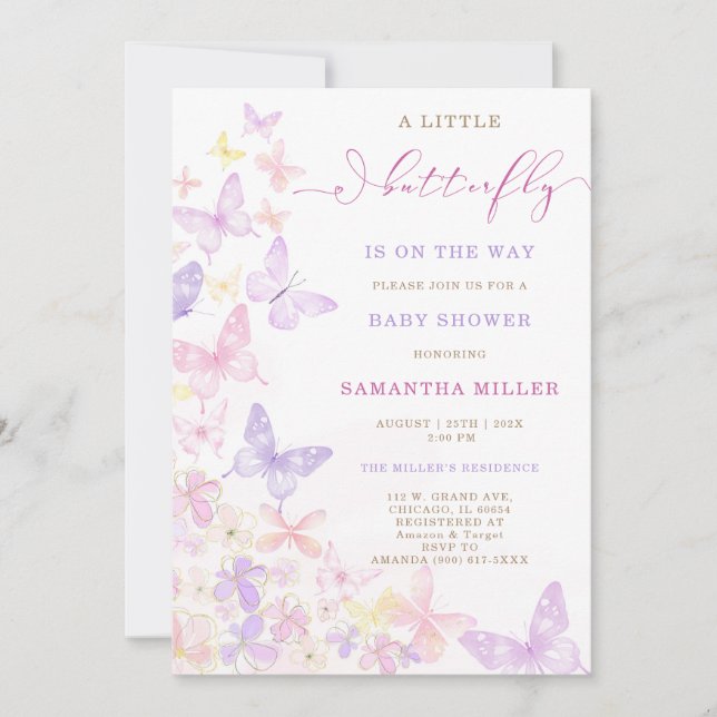 Invitación Baby Shower con Tema de Mariposas (Anverso)