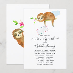 Invitación Baby Shower con tema de Perezoso Acuarela adorable