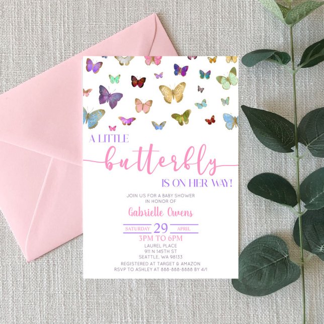 Invitación Baby Shower con temas de mariposa de color (Subido por el creador)