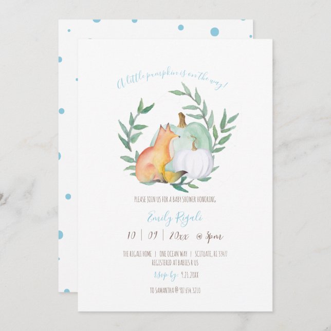 Invitación Baby Shower con temas de otoño (Anverso / Reverso)