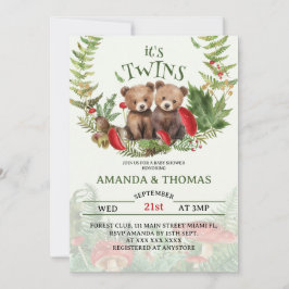 Invitación Baby Shower con temas de Woodland Twins