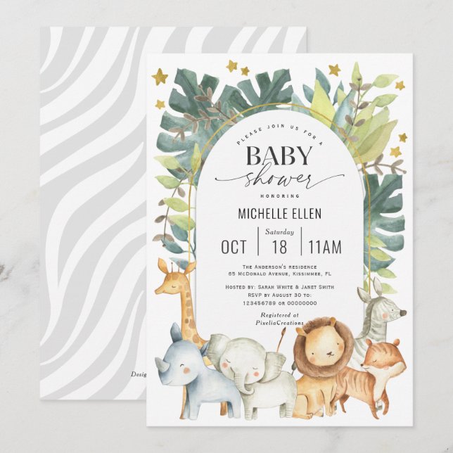 Invitación Baby Shower con temas sobre el Safari de la Selva  (Anverso / Reverso)