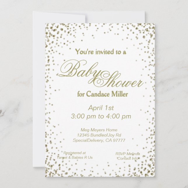 Invitación Baby Shower | Confetti de oro (Anverso)