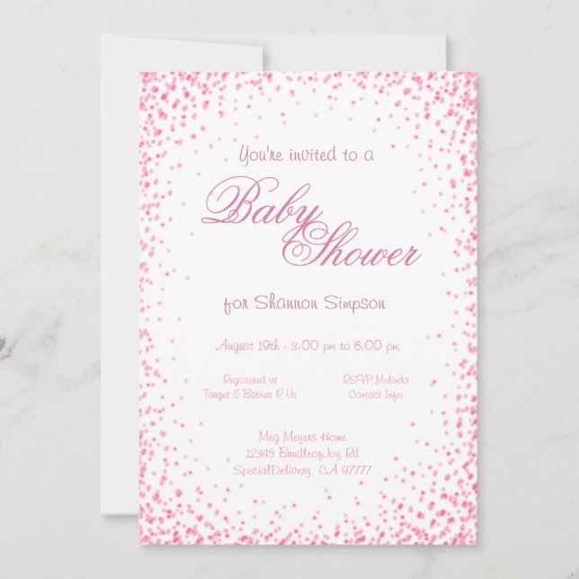 Invitación Baby Shower | Confetti rosado (Anverso)