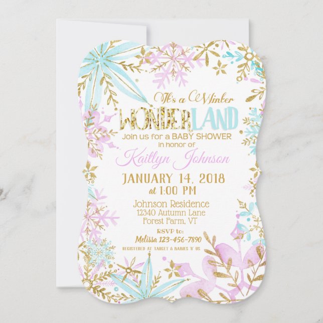 Invitación Baby Shower copo de nieve Winter Wonderland (Anverso)