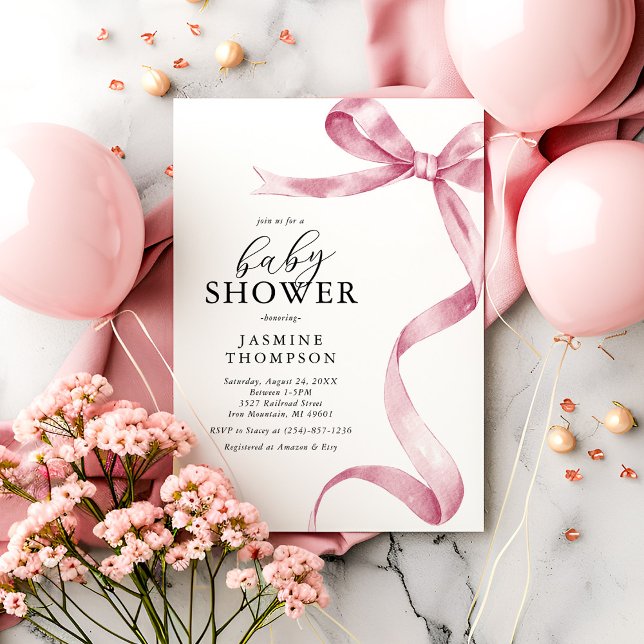 Invitación Baby Shower Coqueta con Lazo Rosa (Subido por el creador)
