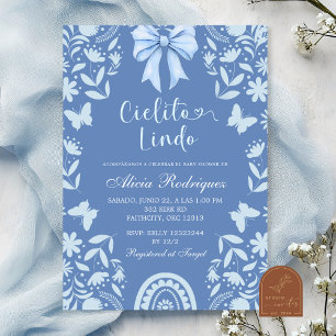 Invitación Baby Shower Coquette Azul Talavera Cielito Lindo