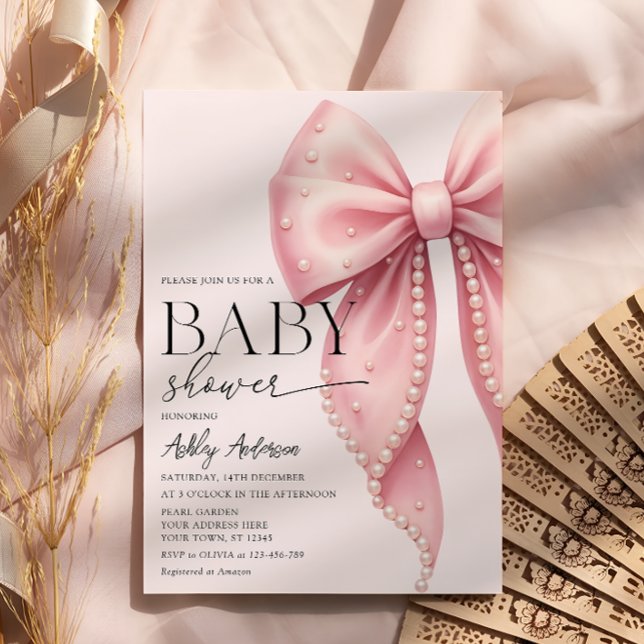 Invitación Baby Shower Coquette con Lazo Rosa (Subido por el creador)