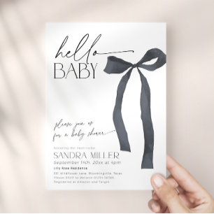 Invitación Baby Shower Coquette de Lazo Negro Mínimo