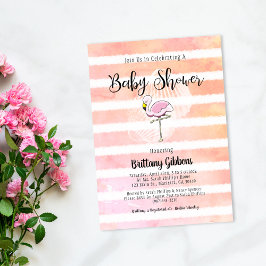 Invitación Baby Shower Coral Peach Flamingo a rayas