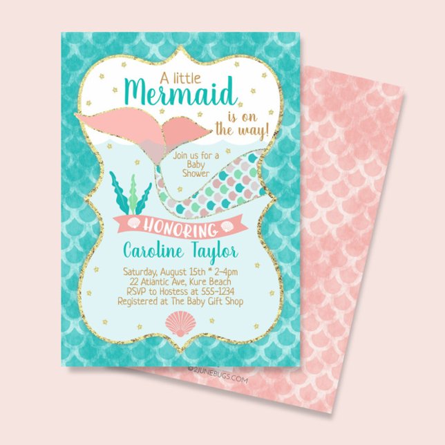 Invitación Baby Shower Coral y Verde azulado (Subido por el creador)