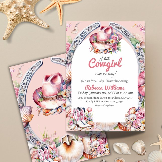 Invitación Baby Shower costero rosa de niña pequeña occidenta (Subido por el creador)