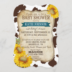 Invitación Baby Shower Country Sunflower and Cow Print