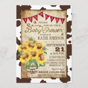 Invitación Baby Shower Country Sunflower and Cow Print