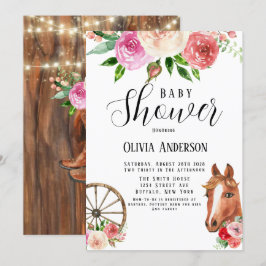 Invitación Baby Shower Country Wagon Wheel y Florals