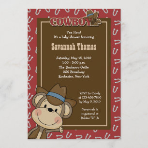 Invitación Baby Shower Cowboy Western Monkey 5x7