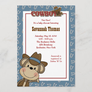 Invitación Baby Shower Cowboy Western Monkey 5x7
