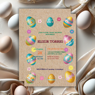 Invitación Baby Shower Craft Colorful Floral Easter Eggs