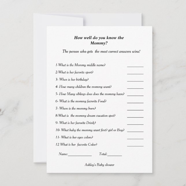 Invitación Baby shower ¿Cuánto conoces a la futura mamá (Anverso)