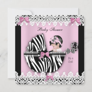 Invitación Baby Shower Cuke Baby Girl Pink Zebra Lace a