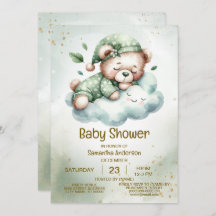 Baby Shower curado de osito de peluche verde