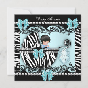 Invitación Baby Shower Cute Baby Boy Blue Zebra Lace