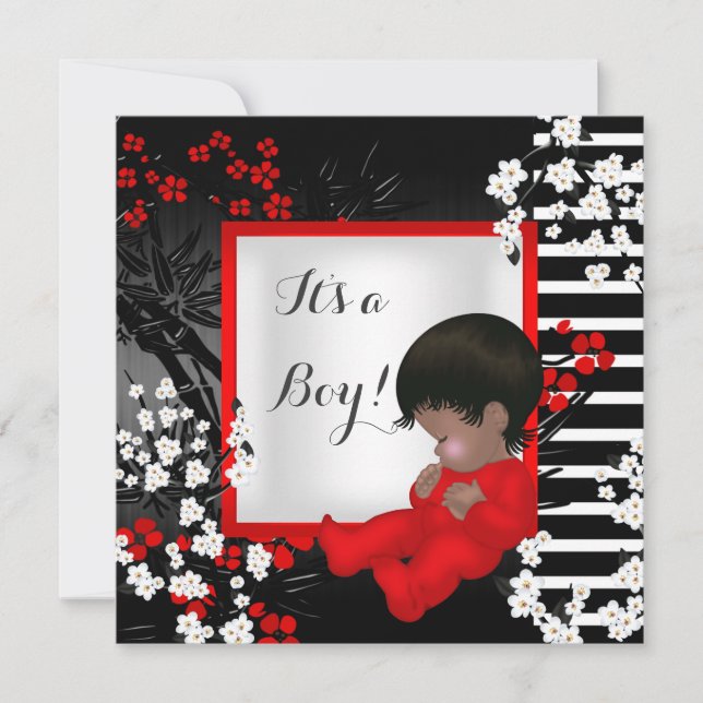 Invitación Baby Shower Cute Baby Boy Red Blossom 2 AM (Anverso)