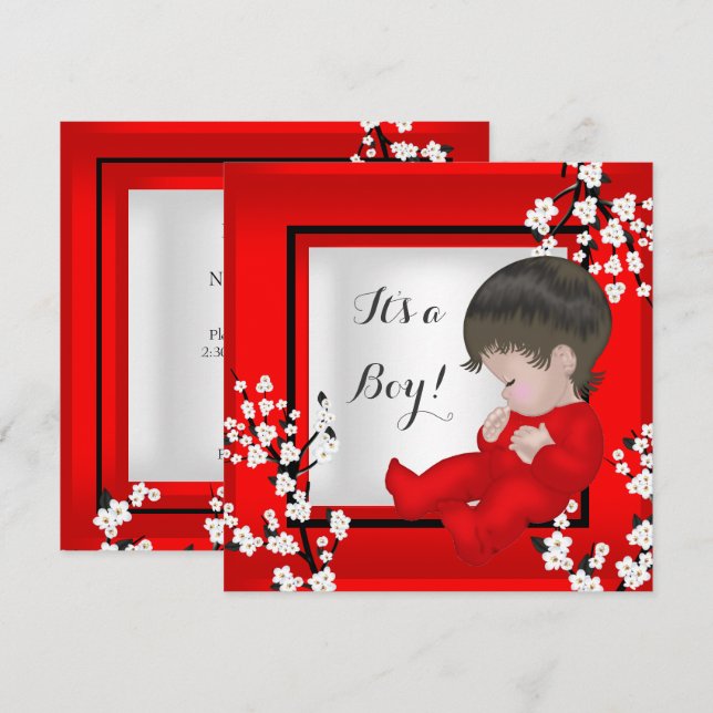 Invitación Baby Shower Cute Baby Boy Red Blossom C (Anverso / Reverso)