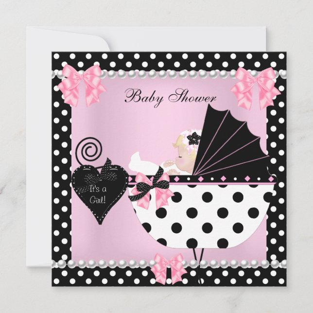 Invitación Baby Shower Cute Baby Girl Pink Polka puntos Blond (Anverso)