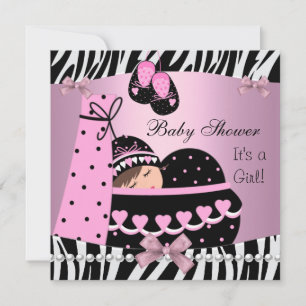 Invitación Baby Shower Cute Baby Girl Pink Zebra Print