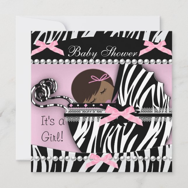 Invitación Baby Shower Cute Baby Girl Pink Zebra Print (Anverso)