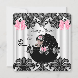 Invitación Baby Shower Cute Baby Girl Pink Zebra White Black