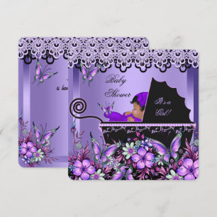 Invitación Baby Shower Cute Baby Girl Purple Butterfly 3a
