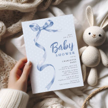 Baby Shower Cute Blue Bow Ribbon Boy