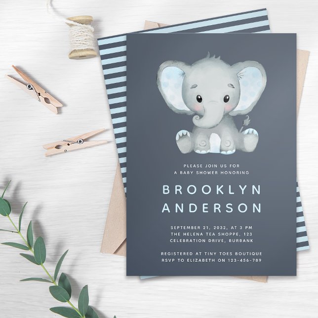 Invitación Baby Shower Cute Blue Elephant (Subido por el creador)