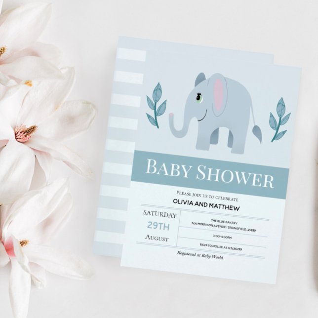 Invitación Baby Shower Cute Blue Elephant para niños (Subido por el creador)