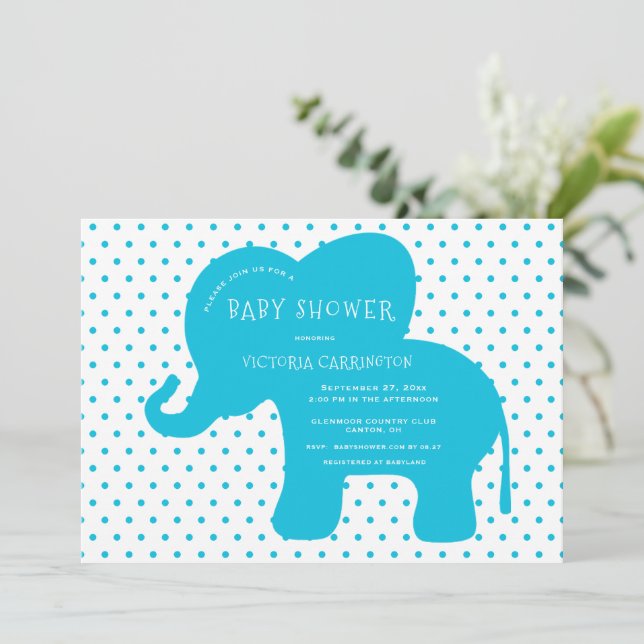 Invitación Baby Shower Cute Blue Elephant Polkadots (Anverso de pie)