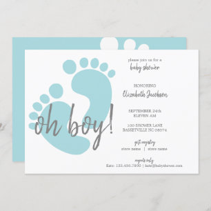 Invitación Baby Shower Cute Blue Footprints