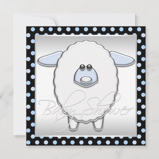 Invitación Baby Shower Cute Blue Sheep (Anverso)