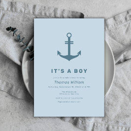 Invitación Baby Shower Cute Blue Simple Nautical Anchor